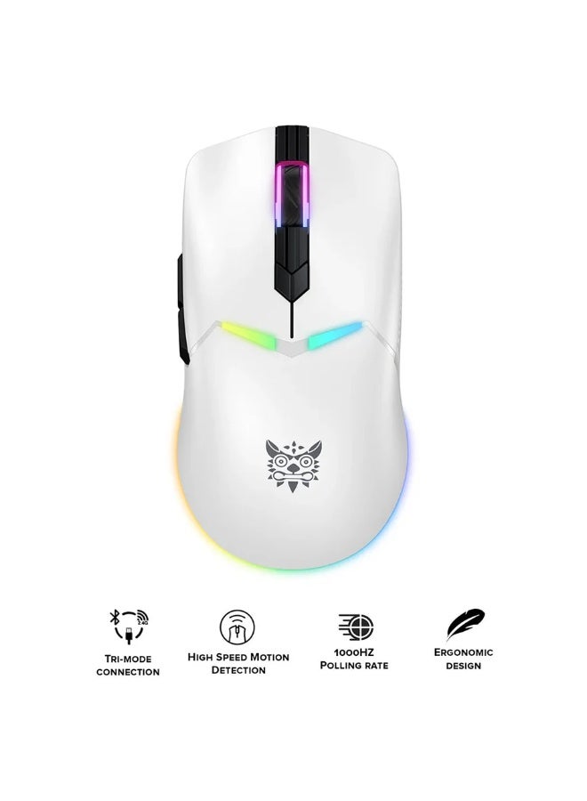 onikuma CW928 RGB Tri-Mode Gaming Mouse with Wired, 2.4GHz Wireless and Bluetooth Connectivity, 7-Level Adjustable DPI, Ergonomic Design and Magnetic USB Receiver Storage for PC and Gaming Devices - Image 2